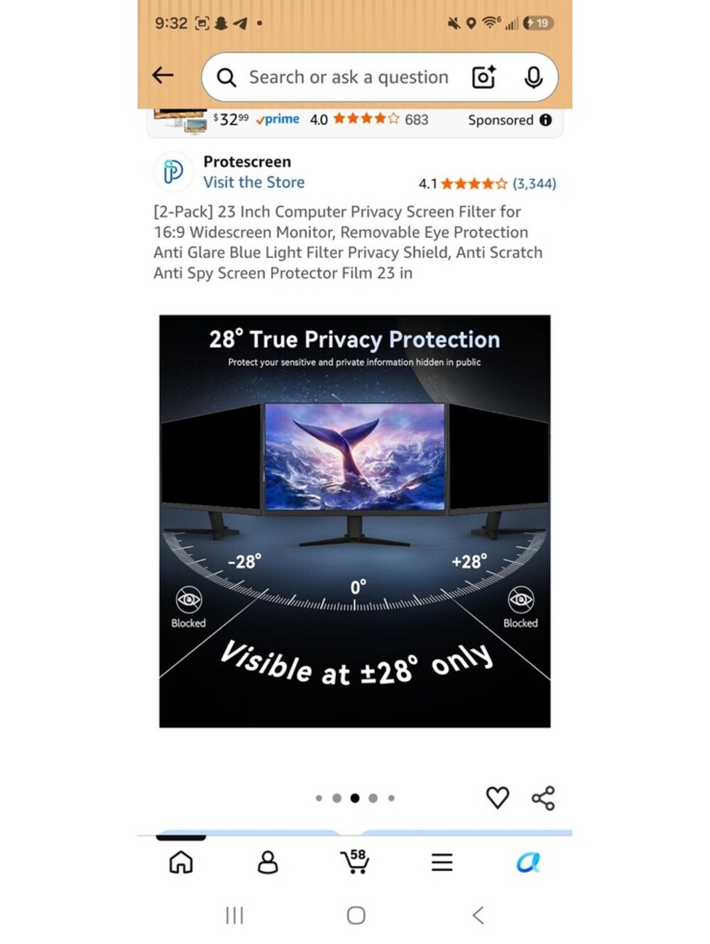 [2-Pack] 23 Inch Computer Privacy Screen Filter for 16:9 Widescreen Monitor - Picture 3 of 8